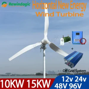CE Low Noise 10KW 15KW 24v 48v 96v Electrical Generator Horizontal Wind Turbine motor With Off grid System For Household