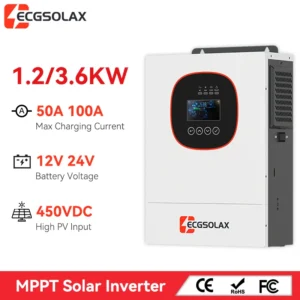ECGSOLAX 1.2KW 3.6KW Hybrid Solar Inverter 12V 24V  Off-grid Solar Hybrid Inverter With 100A MPPT Charge Controller PV Max 450V