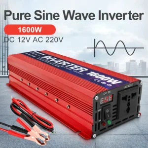 Off Grid Power Converter 1600W Pure Sine Wave Inverter for Car Home Laptop Truck 12V to 220V Solar Car Inverters Portable