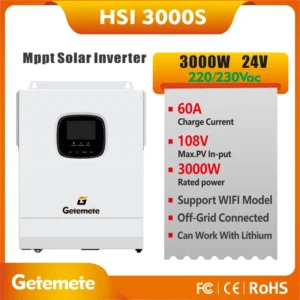 GTMT 3KW/3KVA MPPT 60A 24V 220/240V Off-Grid Solar inverter Dc to Ac Pure Sine Wave Power System PV Max Input 100VDC For Solar