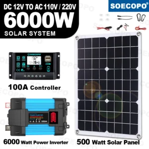 6000W Solar System DC12V to 110V/220V Off-Grid Inverter System 100A Controller 500W Panel for Home RV Camping CE Certified