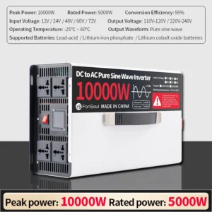 10000W Pure Sine Wave Off Grid Inverter DC 12V 24V 48V 60V 72V to AC 110V 120V 220V 240V 10KW Inverters For Home Car Battery